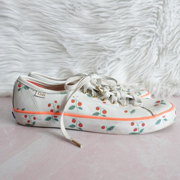 Keds x Rifle Paper Co. Kickstart Leather White Red Strawberry Low Top Sneakers - Picture 1 of 15